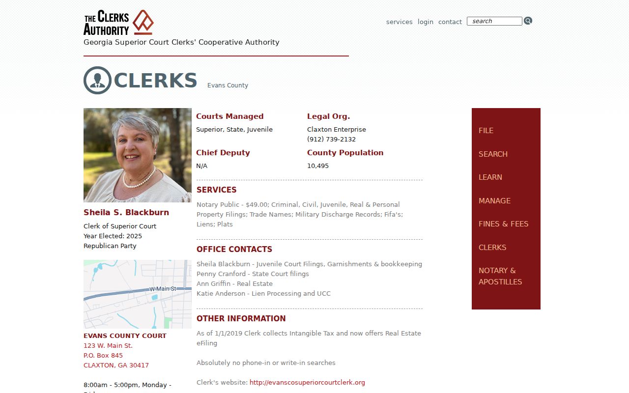 Evans County warrant check clerk search policy